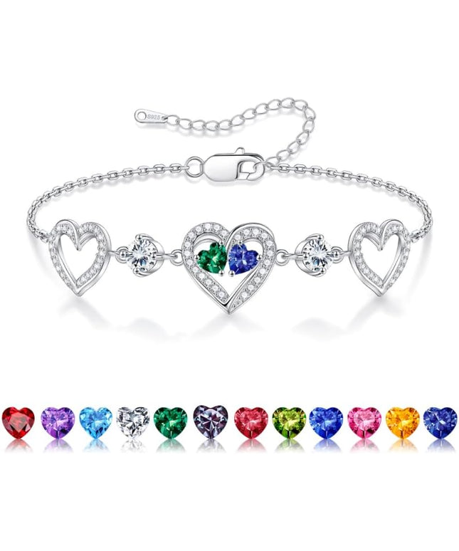Iefil Valentines Day Gifts for Her - 925 Sterling Silver Heart Birthstone Bracelet Birthday Anniversary Jewelry Gifts for Her Wife
