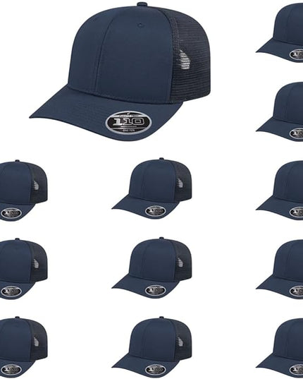 Cap America i8502 Flexfit 110 Premium Mid Profile 6-Panel Mesh Back Trucker Cap Hat w/UV Guard & Adjustable Snapback