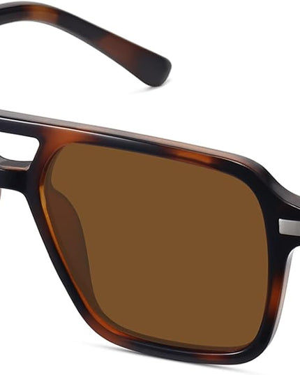 Retro Aviator Sunglasses for Women Men Trendy Classic Square 70s 80s 90s Vintage Shades Double Bridge Aviators FZN813