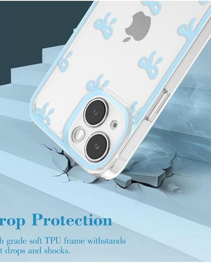 Designed for iPhone Case,Clear Cute Ribbon Bowknot Pattern Aesthetic Transparent Phone Case Raised Camera Protection Stylish Slim Soft Phone Case (Blue,iPhone 12 Pro Max)