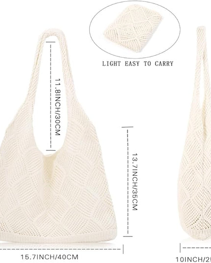 COOKOOKY Crochet Beach Tote bag Summer Beach Bag for Women Aesthetic Mesh Tote Bag Hippie Bag Knit Bag