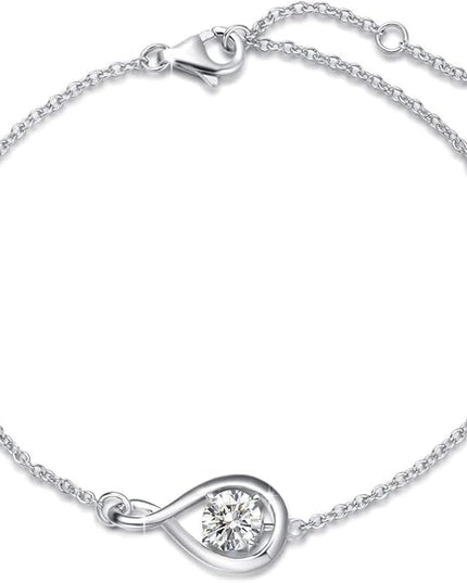 FANCIME Love Bracelet 925 Sterling Silver Infinity Birthstone Bracelets for Women Fine Jewelry Birthday Christmas Gifts for Her Mom Wife, Chain Length 6.7"+1.2" Extend