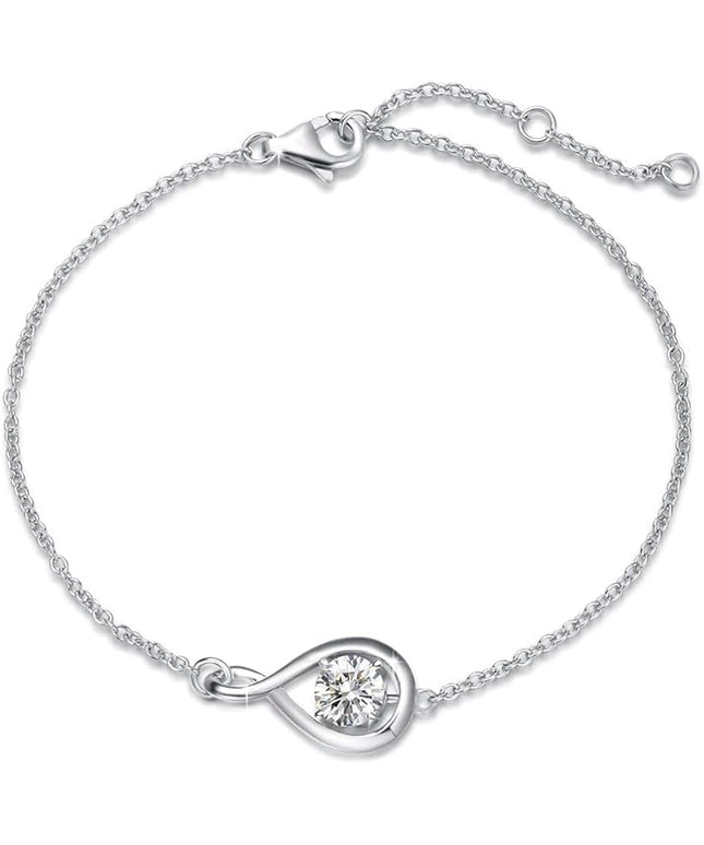 FANCIME Love Bracelet 925 Sterling Silver Infinity Birthstone Bracelets for Women Fine Jewelry Birthday Christmas Gifts for Her Mom Wife, Chain Length 6.7"+1.2" Extend