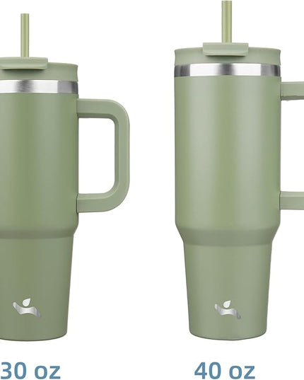40 oz Tumbler with Handle and 2 Straws,2 in 1 Lid Insulated Water Bottle Stainless Steel Travel Coffee Mug,Army Green