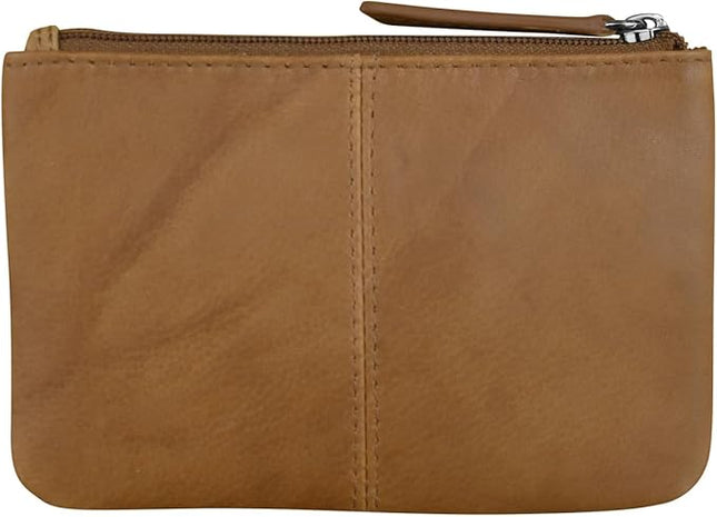 ili New York Mini Leather Coin Purse, Compact Design with Key Ring and RFID Protection for Women and Men in Vibrant Colors, Antique Saddle