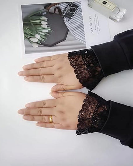 Women's Short Lace Gloves Fingerless for Driving Wedding Wrist Length Bridal Prom Gloves