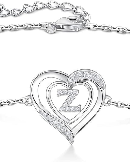 RIVIKO Heart Initial Bracelets for Women,925 Sterling Silver Letter Bracelets, Personalized Charm Alphabet Jewelry Valentines Christmas Mother’s Day Birthday Gifts for Women Friend Her Mom Wife Lady
