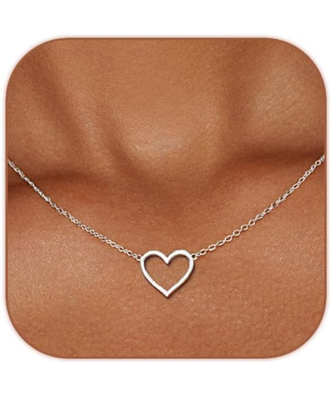 Cute Heart Necklace Dainty 18k Gold Plated Tiny Heart Pendant Choker Necklaces Small Gold Love Open Heart Chain Necklace for Women Simple Gold Necklace for Women Trendy Jewelry