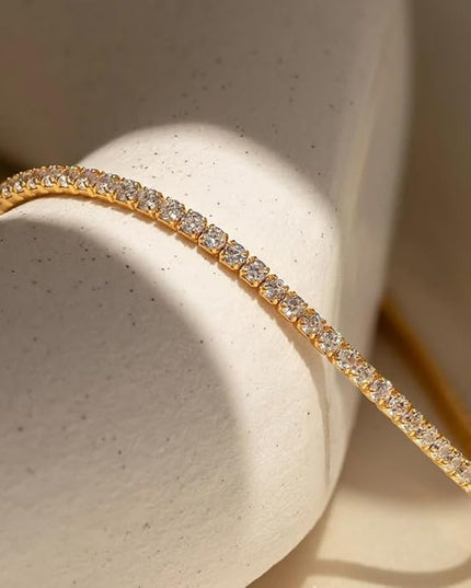 DASIQI Zirconia Tennis Bracelet for Women Hypoallergenic Gold Silver Titanium Steel Chains with Rainbow Stones, Pavé Sparkle | Everyday Luxury