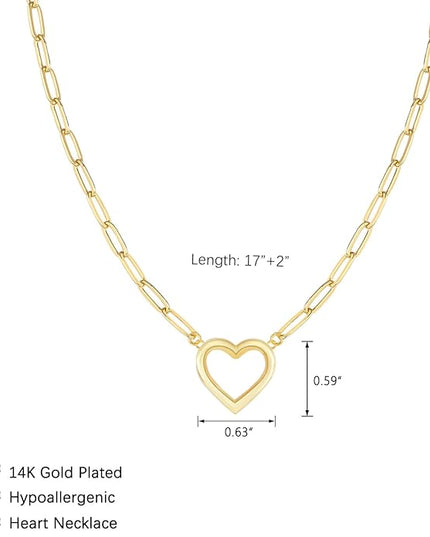 Cute Heart Necklace Dainty 18k Gold Plated Tiny Heart Pendant Choker Necklaces Small Gold Love Open Heart Chain Necklace for Women Simple Gold Necklace for Women Trendy Jewelry