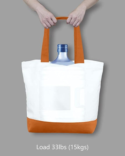 TOPDesign 1-Pack Super Strong Large 12oz Cotton Canvas Tote Bag, Reusable Grocery Shopping Cloth Bag, Fashionable Two-Tone Tote for Crafts, DIY Your Creative Designs