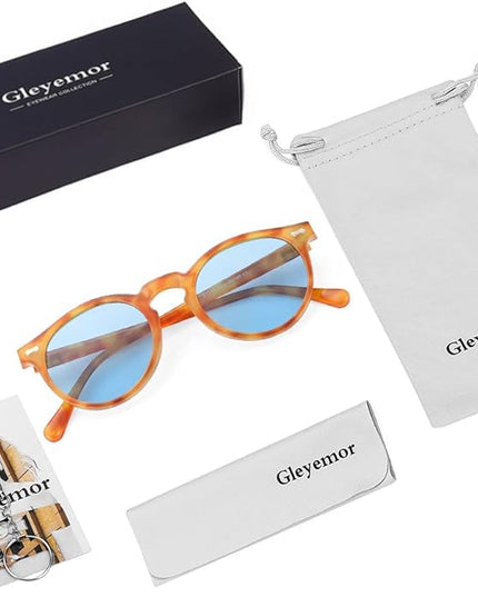 Gleyemor Vintage Polarized Sunglasses for Men Round Sunglasses UV400 Protection Retro Hand-crafted Acetate Frame