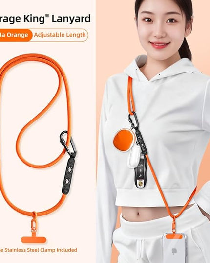 Phone Lanyard Phone Strap Crossbody with Hanging Loops 2 Tabs Adjustable Anti Theft for iPhone 17 Pro Max All Phones Skin-Friendly Universal Cell Phone Neck Lanyard for Daily Outdoor Orange