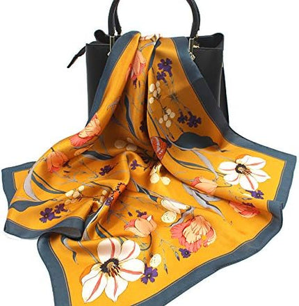 ANDANTINO 100% Real Mulberry Silk Scarf -21'' x 21''- Lightweight Neckerchief –Women Men Small Square Digital Printed Scarves