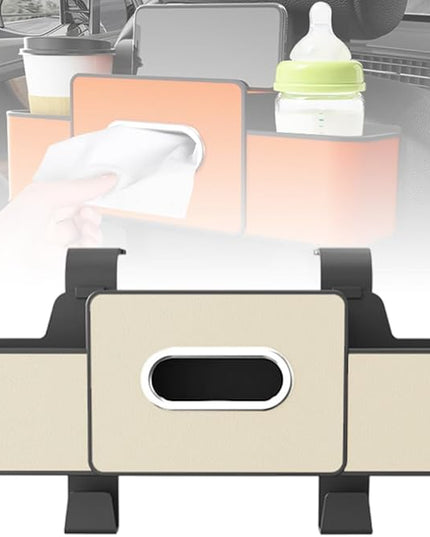 Car Organizers and Storage Box, 4 in 1 Multifunctional Car Backseat Organizer with Cup Holder for Hold Phones, Snacks, Drinks, and Handbags, Universal Fit for Most Cars (White)