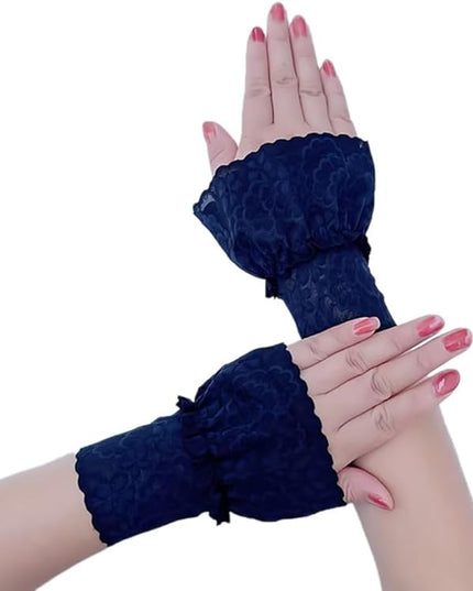 Women's Short Lace Gloves Fingerless for Driving Wedding Wrist Length Bridal Prom Gloves