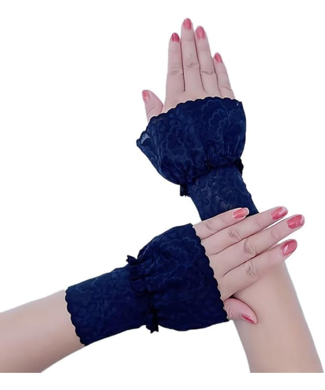 Women's Short Lace Gloves Fingerless for Driving Wedding Wrist Length Bridal Prom Gloves