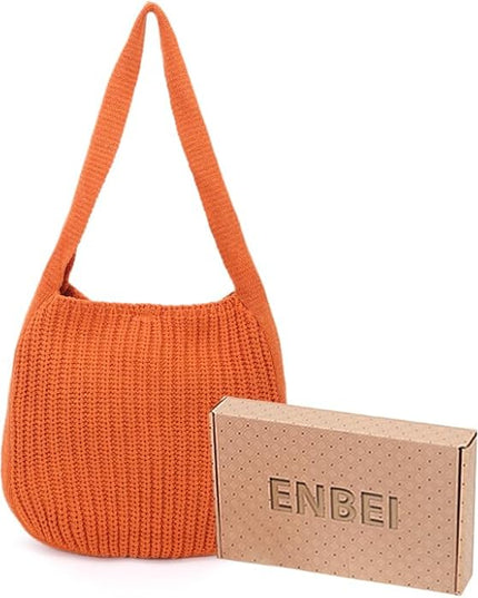 ENBEI Women's Crochet Tote Bag Knit Shoulder bag,Aesthetic Bag,Cute Eco-Friendly Tote for Travel,Daily Use,Gift Box Packaging