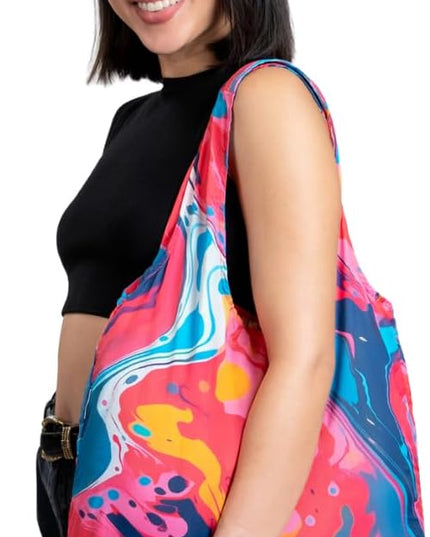 Nanobag Ultralight Foldable Tote for Women & Men, Reusable Grocery & Travel Bag, Packable Collapsible Compact Market Essential (Standard Splash)