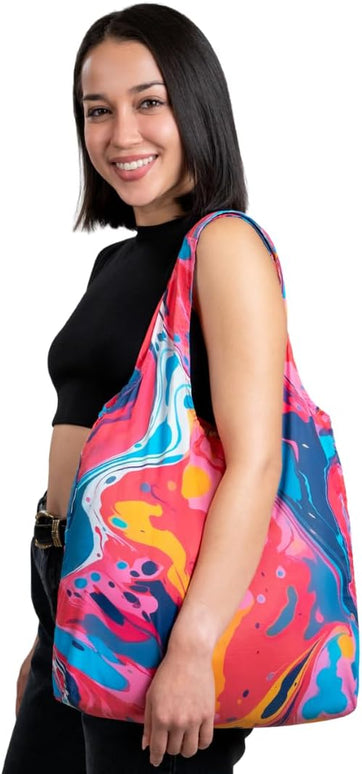 Nanobag Ultralight Foldable Tote for Women & Men, Reusable Grocery & Travel Bag, Packable Collapsible Compact Market Essential (Standard Splash)