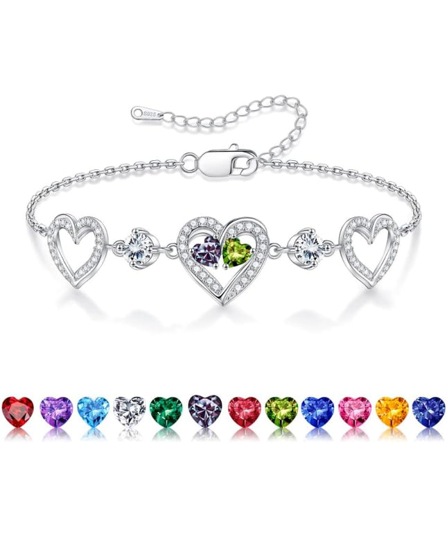 Iefil Valentines Day Gifts for Her - 925 Sterling Silver Heart Birthstone Bracelet Birthday Anniversary Jewelry Gifts for Her Wife