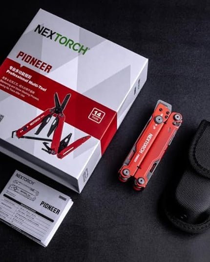 NEXTORCH PIONEER MT20 14-IN-1 Multi-tools Full-Size,Versatile Multi-tool Set with Scissors Needle Nose Pliers Pocket Clip Multi-tool (RED with Glass Breaker)