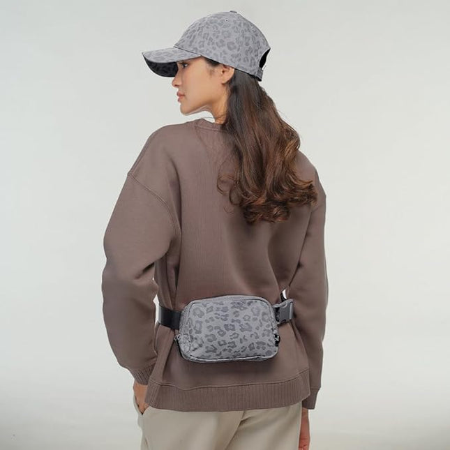 C.C Belt Bag for Women – Quilted Fanny Pack Crossbody Waist Bag with Adjustable Strap, Fashion Gift Idea (Leopard Pattern - grey)