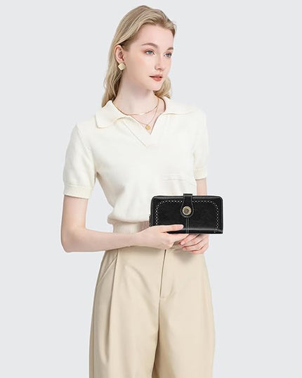 SENDEFN Wallet for Women RFID Blocking Leather Clutch Long Purse Large Capacity Credit Card Holder Wristlet