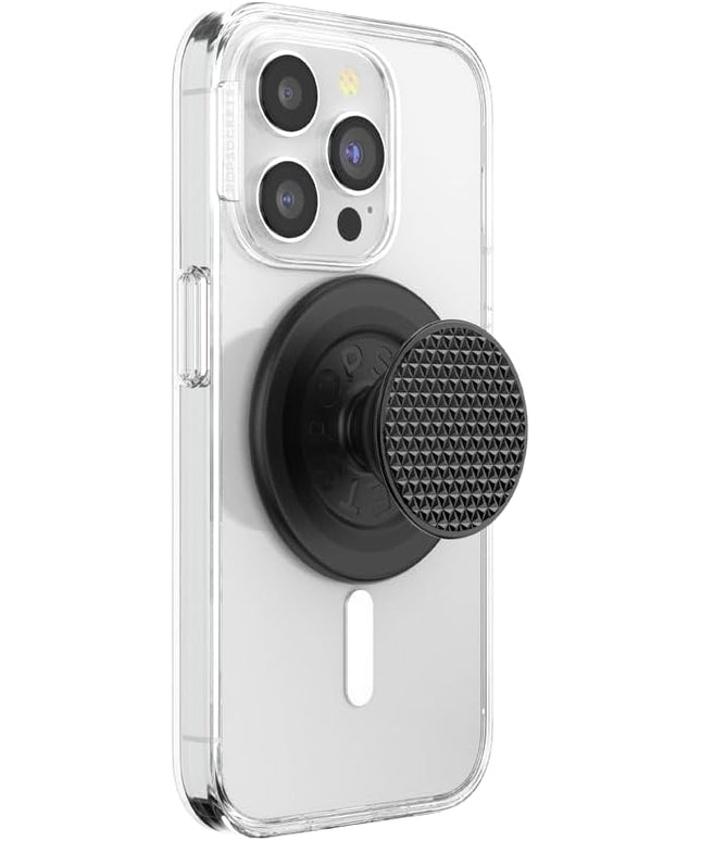 PopSockets Phone Grip for MagSafe with Kickstand, Magnetic Stand, Swappable Top, Secure Hold for iPhone MagSafe Cases, Phone & Tablet Grip - Alum Triangle Knurled Black