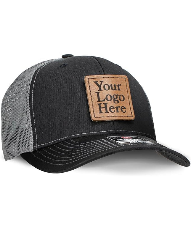 Oowee Products Custom Leather Patch Richardson 112 Trucker Hat, Cotton/Polyester Mesh, Snapback Closure, Handcrafted in USA