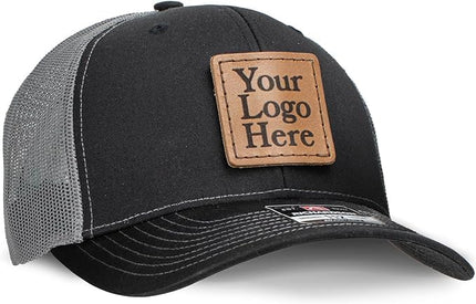 Oowee Products Custom Leather Patch Richardson 112 Trucker Hat, Cotton/Polyester Mesh, Snapback Closure, Handcrafted in USA