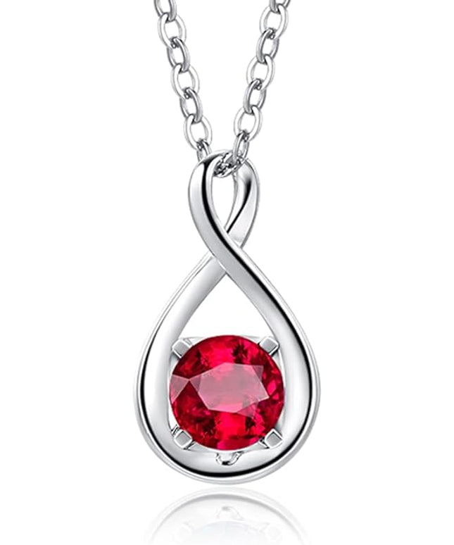FANCIME 14K Solid Gold Birthstone Pendant with Sterling Silver Chain Infinity Gemstone Necklace Fine Jewelry Anniversary Birthday Christmas Gifts for Women Wife Her