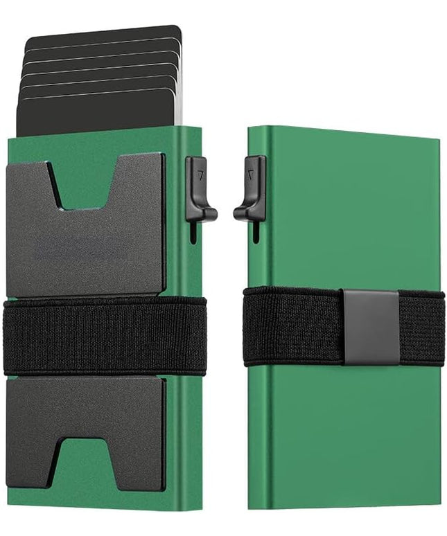 Jenoss Smart Pop Up Wallet for Men: Aluminum Card Holder Wallet, Slide Pop Up Case, Slim Metal RFID Blocking Credit Card Holder, Minimalist Compact 12+ Cards Slot Organizers ID Money Clip (Green)