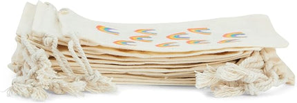Juvale Rainbow Canvas Bags - 4 x 6 In, Pack of 12 - Mini Canvas Drawstring Bags for Kids & Party Favors - Rainbow Design
