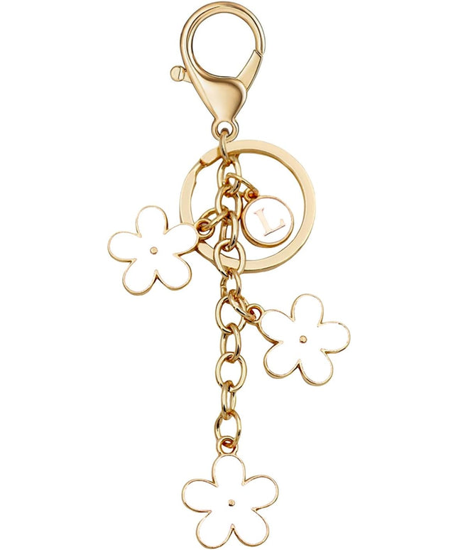 Cute Initial Letter Keyring for Women Girls Nice Flower Keychains for Handbag Backpack
