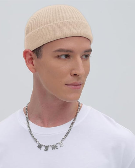 ROYBENS Thin Swag Wool Short Fisherman Beanie for Men Women, Knit Cuff Trawler Beanie Watch Hat, Soft Spring Fall Skull Cap