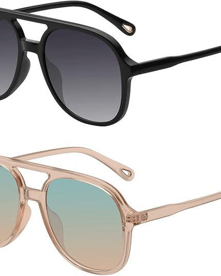 YDAOWKN Retro Square Aviator Sunglasses for Womens Mens Vintage 70s Double Bridge Sun Glasses
