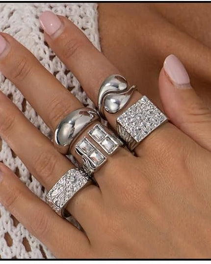 Rings for Women Adjustable Chunky Rings Set Vintage Wide Colorful Flower Stackable Ring for Women Thick Statement Ring Chunky Jewlery