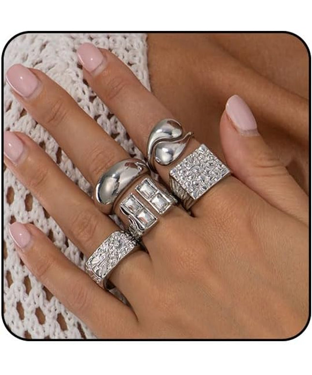 Rings for Women Adjustable Chunky Rings Set Vintage Wide Colorful Flower Stackable Ring for Women Thick Statement Ring Chunky Jewlery