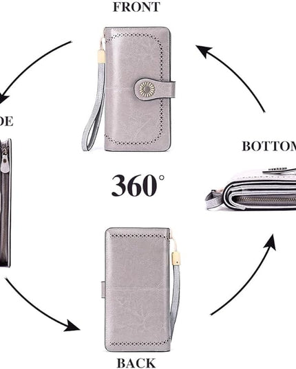 SENDEFN Wallets for Women Leather Credit Card Holder with RFID Blocking Large Capacity Wristlet | with RFID Blocking, Large Capacity, Wristlet, with RFID Blocking, Large Capacity, Wristlet