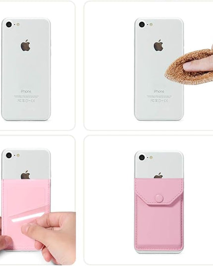 Cell Phone Leather Wallet Credit Card Holder Pocket Wallet Adhesive Phone Wallet & RFID Blocking Sleeve Pink Stick On Card Holder Universally fits Most Cell Phones &Cases