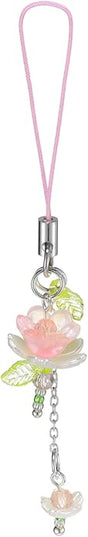 Agromusk Pink Flower Phone Charms,Cute Beaded Lotus Flower Phone Strap Handmade Decor for Women Y2K Accessories Keychain Bag Pendant Gift