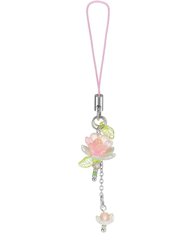 Agromusk Pink Flower Phone Charms,Cute Beaded Lotus Flower Phone Strap Handmade Decor for Women Y2K Accessories Keychain Bag Pendant Gift