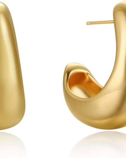 18K Gold Plated Chunky Hoop Earrings for Women Fashion Thick Gold Hoops Set Jewelry for Birthday Christmas Gifts