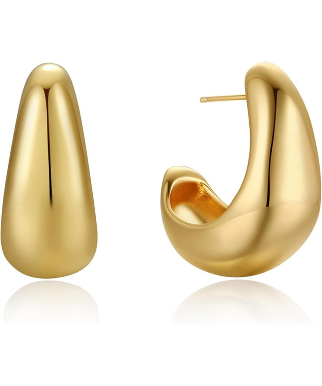 18K Gold Plated Chunky Hoop Earrings for Women Fashion Thick Gold Hoops Set Jewelry for Birthday Christmas Gifts