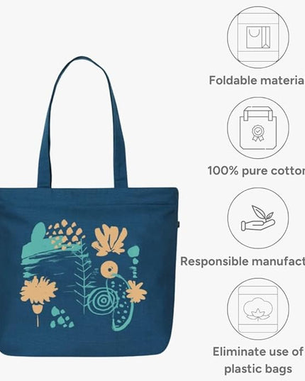 Ecoright Aesthetic Canvas Tote Bag for Women Large Zipper Tote Bags with Pocket, Womens Tote Bag for Yoga, Work, Beach