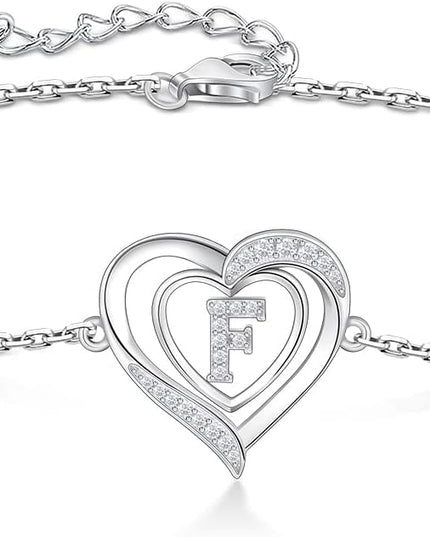 RIVIKO Heart Initial Bracelets for Women,925 Sterling Silver Letter Bracelets, Personalized Charm Alphabet Jewelry Valentines Christmas Mother’s Day Birthday Gifts for Women Friend Her Mom Wife Lady