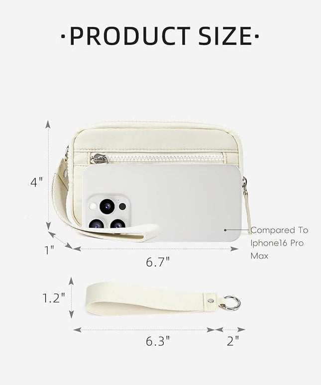 WESTBRONCO Wristlet Wallets for Women Nylon Quilted RFID Wallet with 3 Zipper Purse for Travel