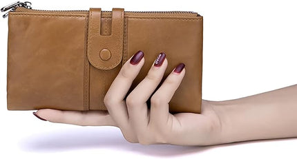 myfriday Women's RFID Blocking Genuine Leather Wallet, Bifold Long Clutch Wallet Money Clips Ladies Card Holder Purse