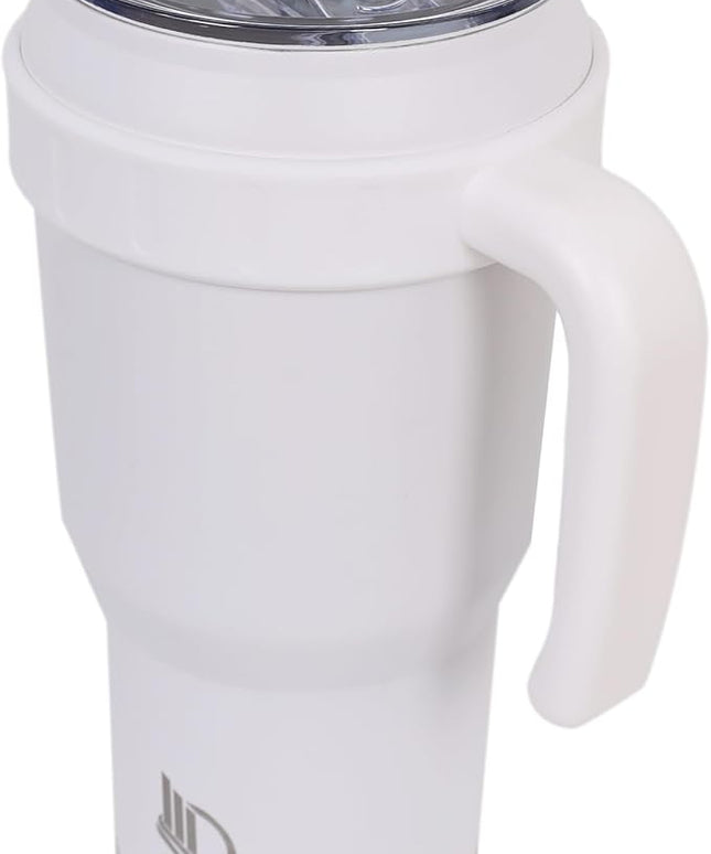 40 Oz Tumbler with Handle & Straw Lid, Insulated Stainless Steel Vacuum Flask, Double Wall Thermal Car Cup for Hot & Cold Drinks, Leak Proof, BPA Free (Off White)